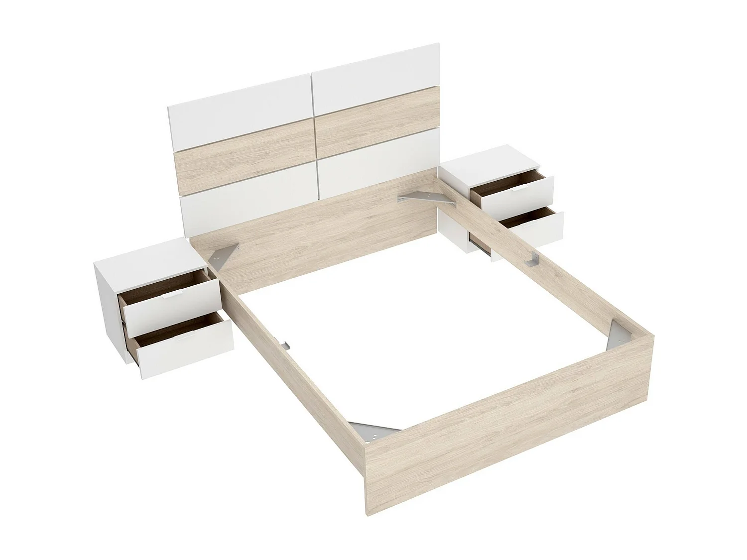 Dmora - Letto matrimoniale Alina, 267x205 h122 cm, Bianco e Rovere