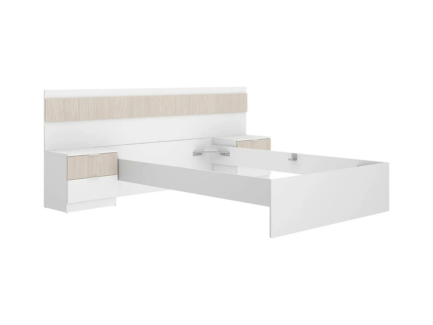 Dthompso tweepersoonsbed, Sommier voor slaapkamer, Bedframe voor kamer, Matrashouderstructuur, 267x205 h96 cm, Wit en Eiken