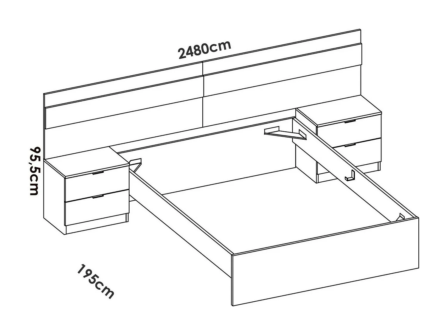 Lit double Dthompso, Sommier pour chambre, Literie par chambre, Support de matelas, 267x205 h96 cm, Blanc et Chêne clair