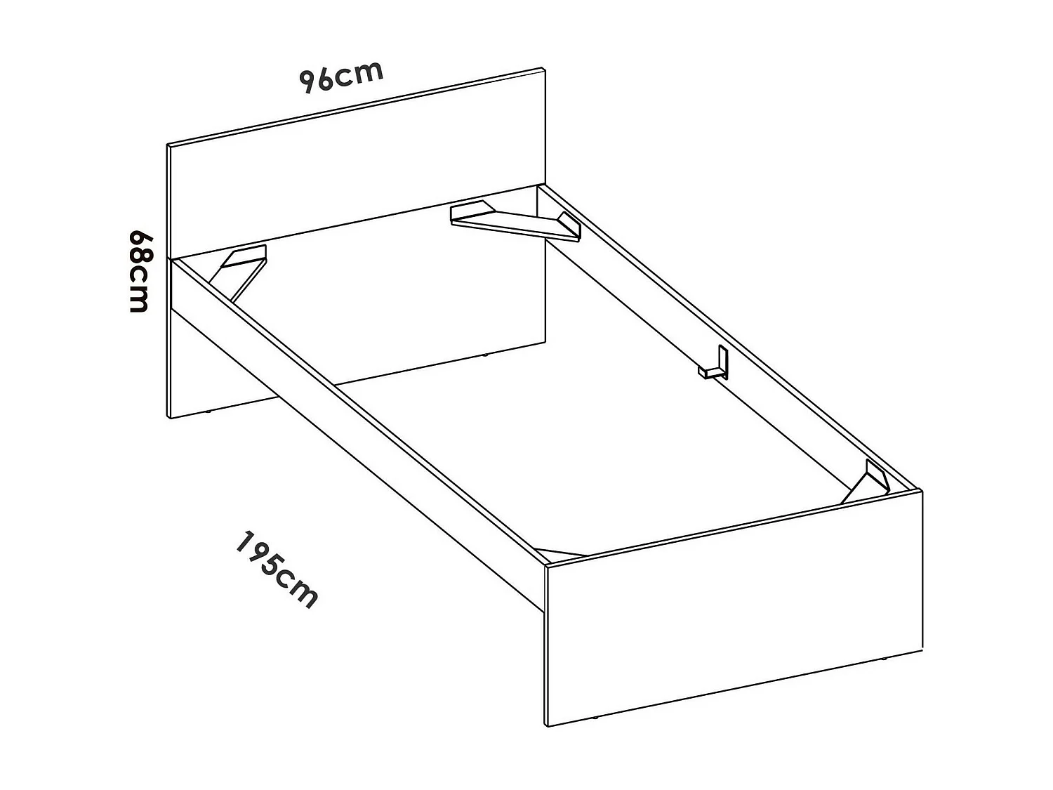 Lit simple Djaege, Sommier pour chambre, Literie par chambre, Support de matelas, 96x195 h67 cm, Chêne clair