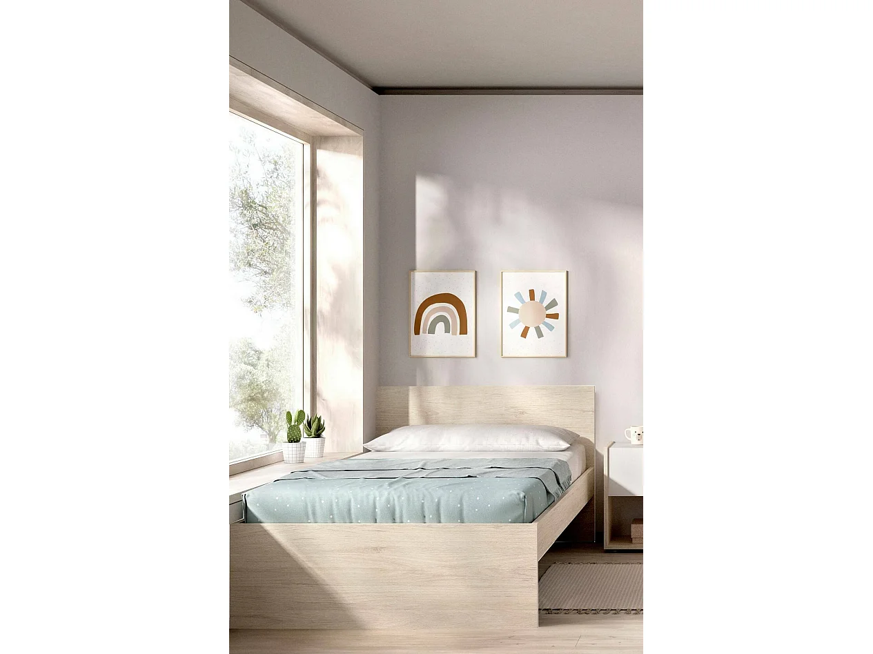 Lit simple Djaege, Sommier pour chambre, Literie par chambre, Support de matelas, 96x195 h67 cm, Chêne clair
