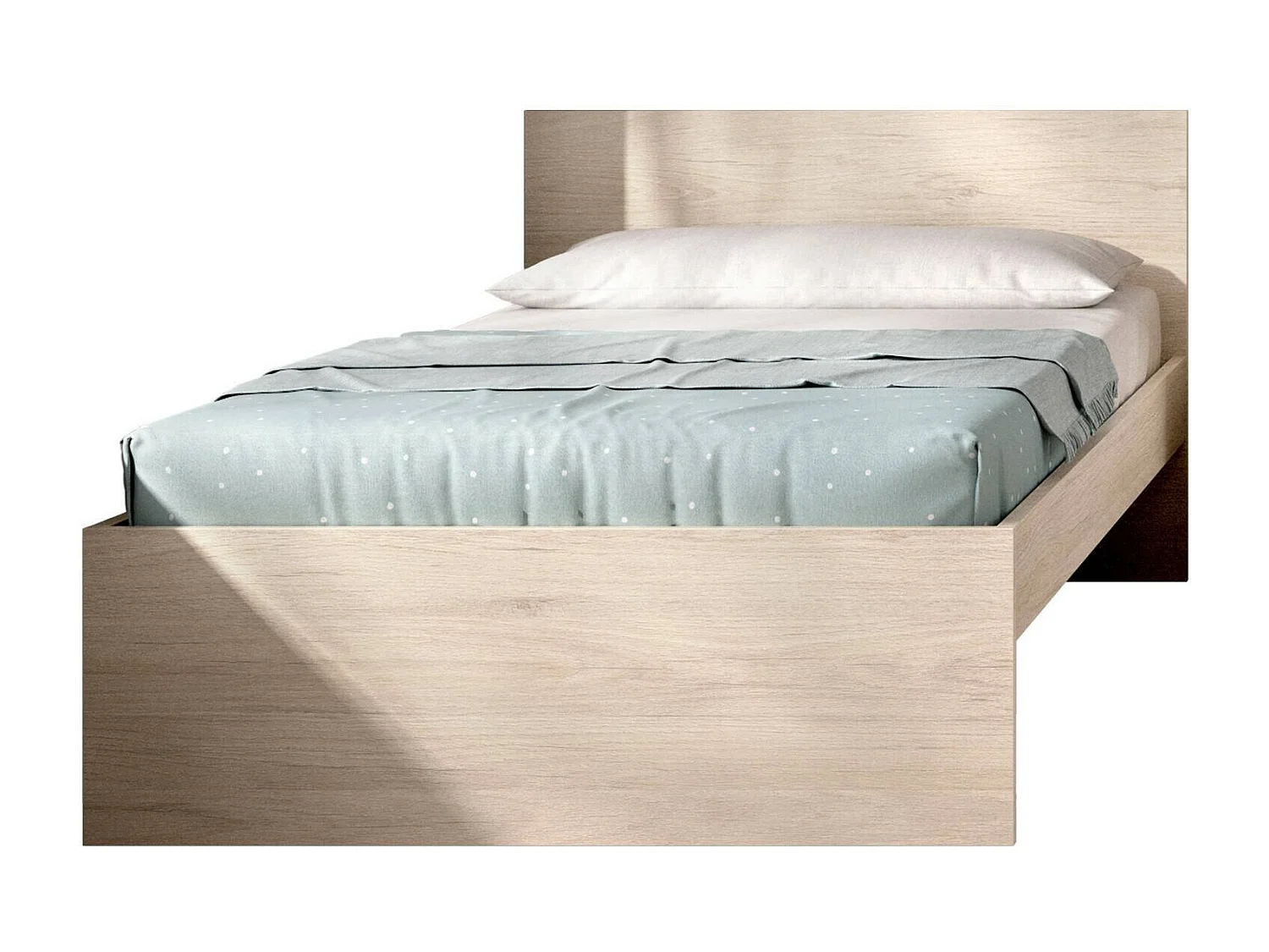 Lit simple Djaege, Sommier pour chambre, Literie par chambre, Support de matelas, 96x195 h67 cm, Chêne clair