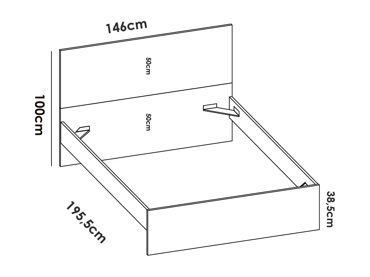 Lit double Ddavi, Sommier pour chambre, Literie par chambre, Support de matelas, 166x205 h100 cm, Chêne clair