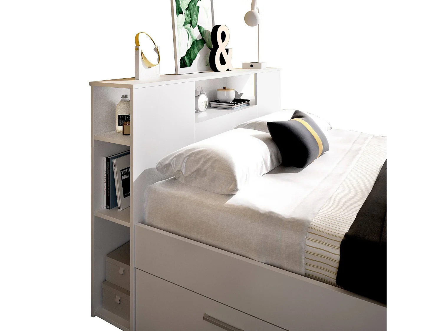 Dconner Frans bed, Sommier voor slaapkamer, Bedframe voor kamer, Matrashouderstructuur, 150x219 h95 cm, Wit