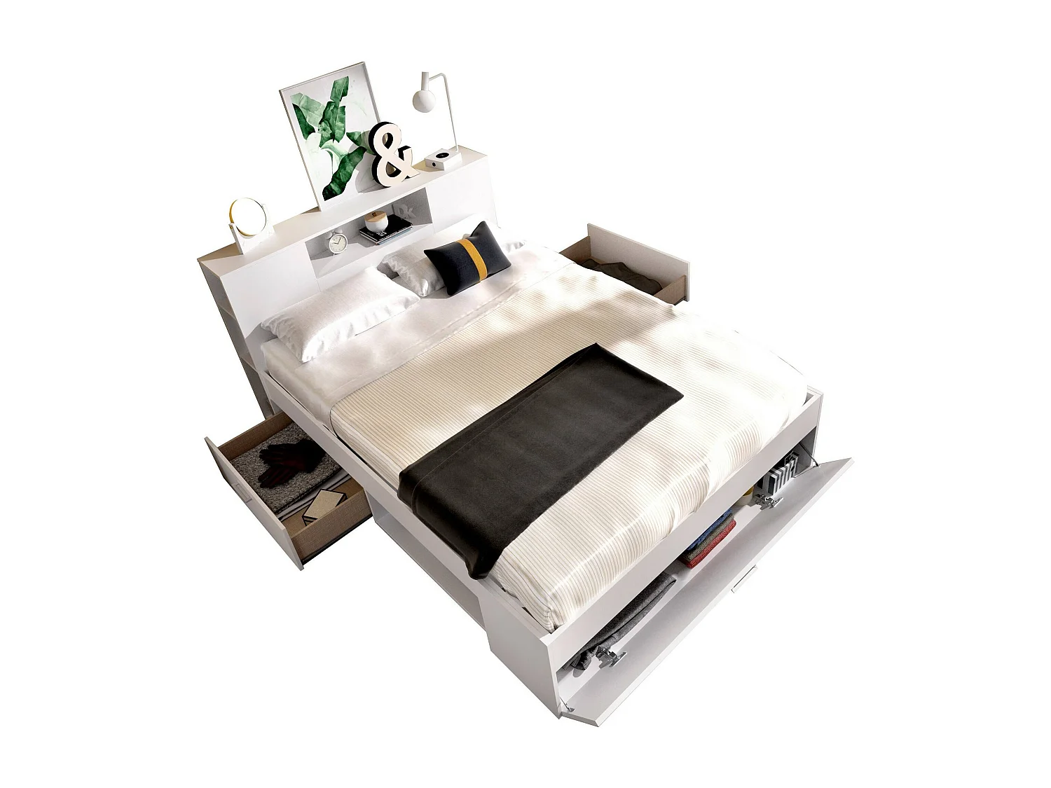 Lit double Dconner, Sommier pour chambre, Literie par chambre, Support de matelas, 150x219 h95 cm, Blanc