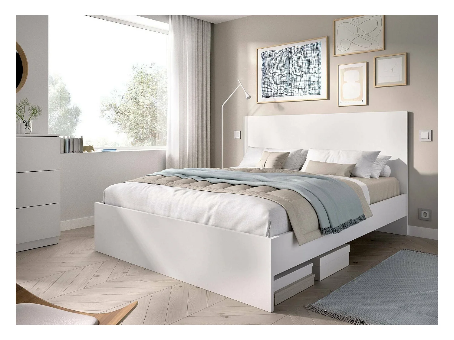Dhu Frans bed, Sommier voor slaapkamer, Bedframe voor kamer, Matrashouderstructuur, 146x195 h100 cm, Wit