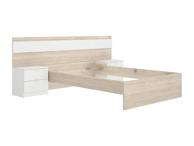 Doppelbett Dthompso, Struktur des Container-Betts, Sommier mit Verkleidung, Matratzenhalterstruktur, 267x205 h96 cm, Eiche und WeiÃŸ