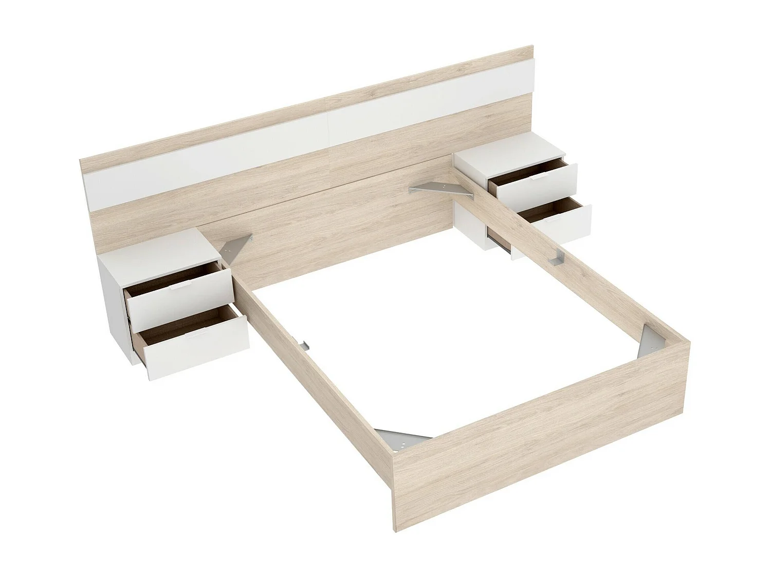 Lit double Dthompso, Sommier pour chambre, Literie par chambre, Support de matelas, 267x205 h96 cm, Chêne clair et Blanc