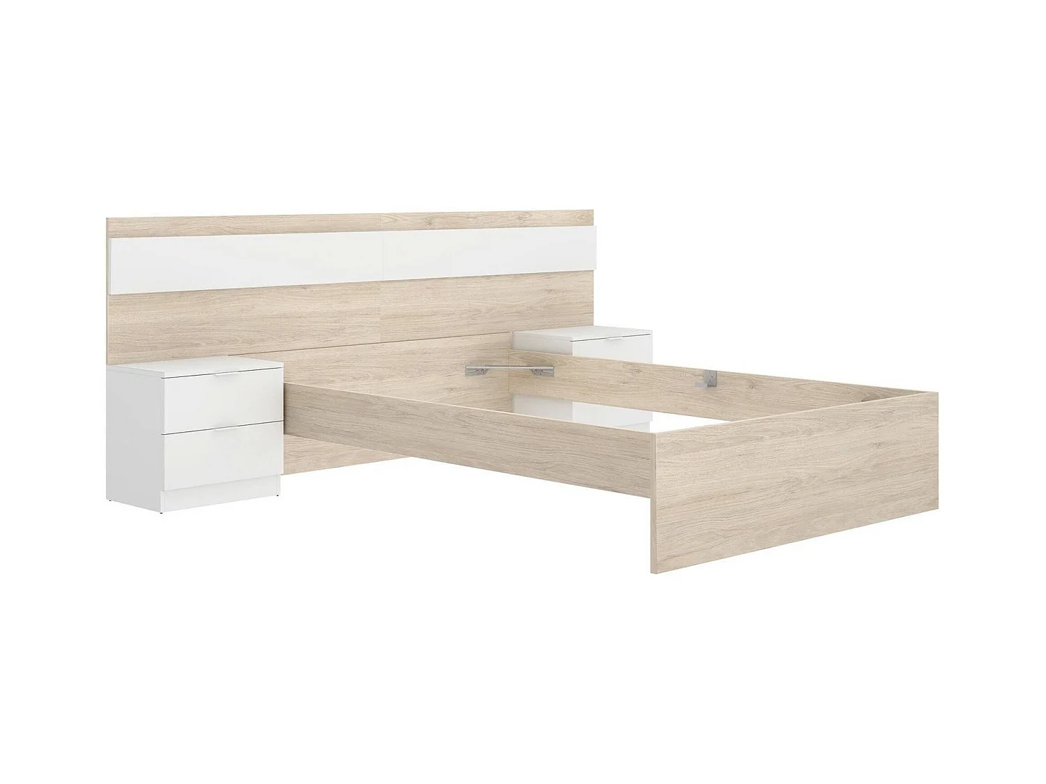 Dthompso tweepersoonsbed, Sommier voor slaapkamer, Bedframe voor kamer, Matrashouderstructuur, 267x205 h96 cm, Eiken en Wit