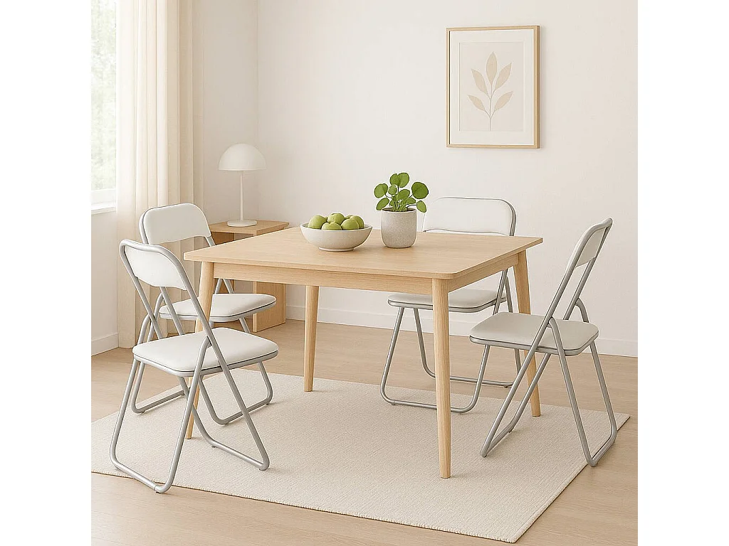 Lot de 4 chaises pliante Dgraf, Fauteuil gain de place, Chaise invité, Siège de réunion en simili cuir, 43x47h80 cm, Blanc