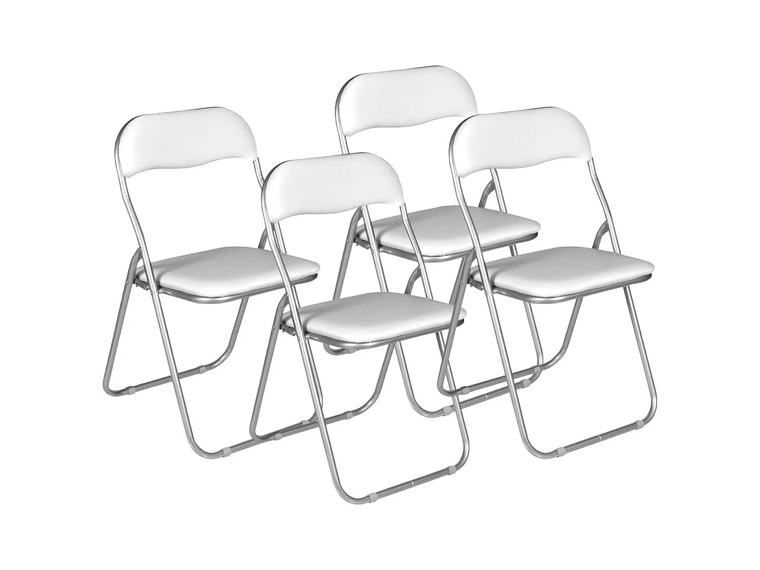 Lot de 4 chaises pliante Dgraf, Fauteuil gain de place, Chaise invité, Siège de réunion en simili cuir, 43x47h80 cm, Blanc