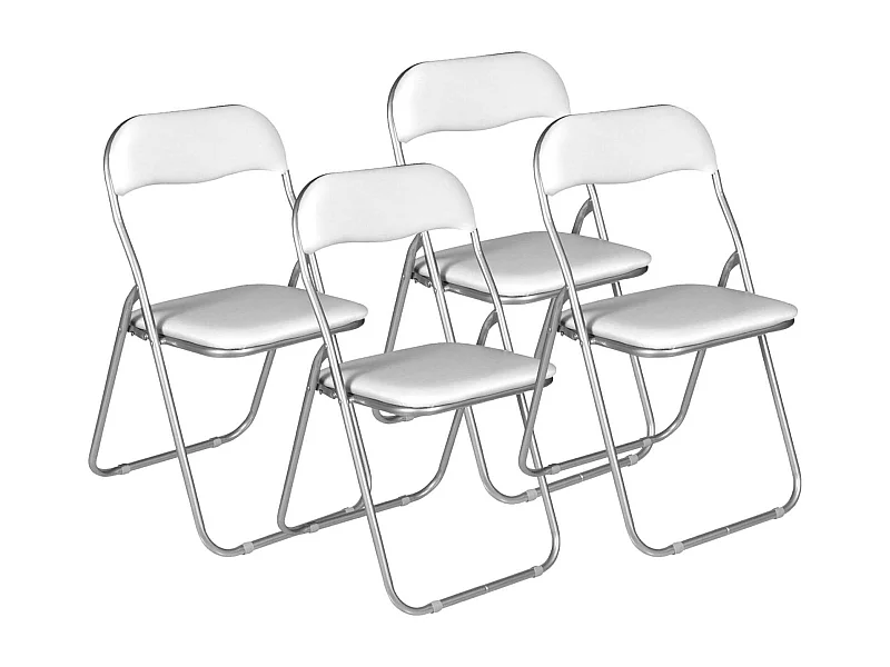 Lot de 4 chaises pliante Dgraf, Fauteuil gain de place, Chaise invité, Siège de réunion en simili cuir, 43x47h80 cm, Blanc