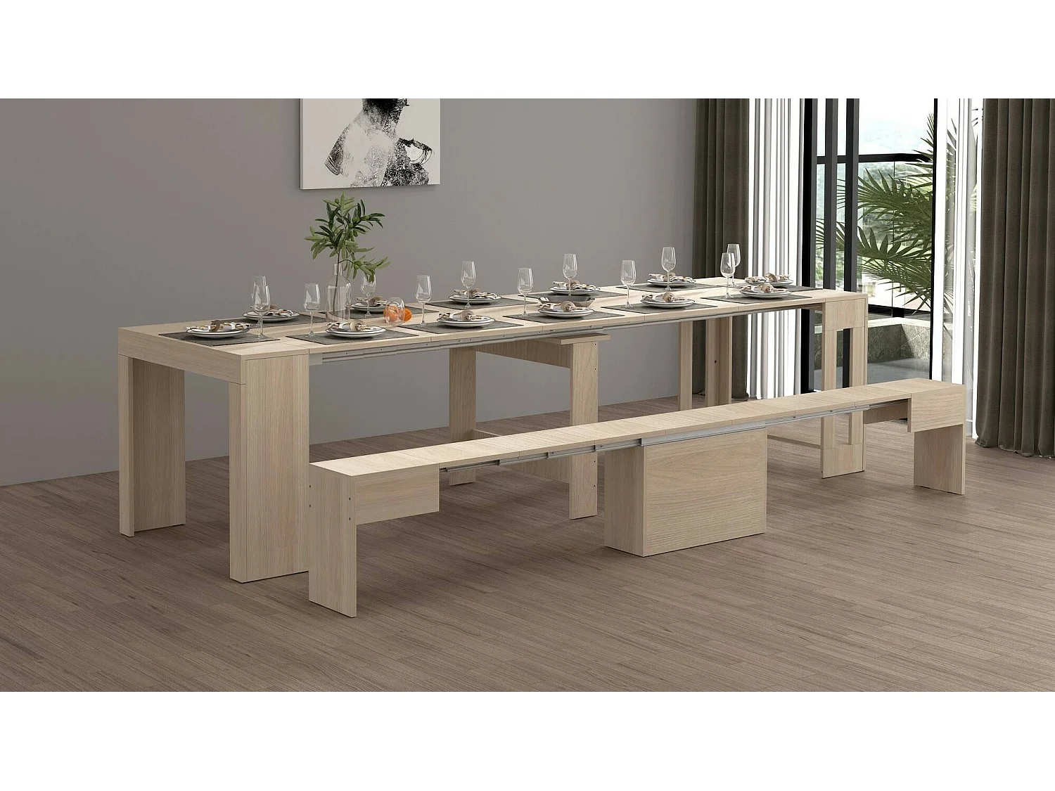 Dollocol Bank, Zitplaats voor eettafel, Enkele uitschuifbare bank, 290x25h45 cm, Olmo