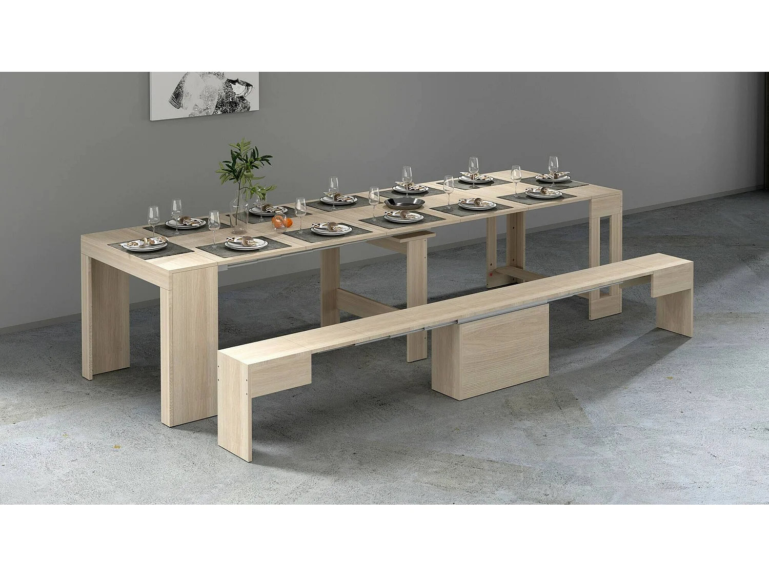 Dollocol Bank, Zitplaats voor eettafel, Enkele uitschuifbare bank, 290x25h45 cm, Olmo