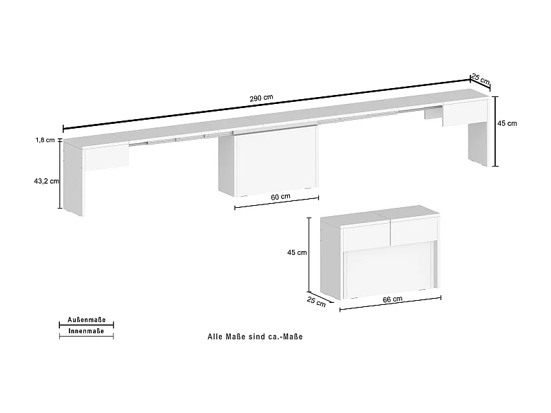 Dollocol Bank, Zitplaats voor eettafel, Enkele uitschuifbare bank, 290x25h45 cm, Olmo