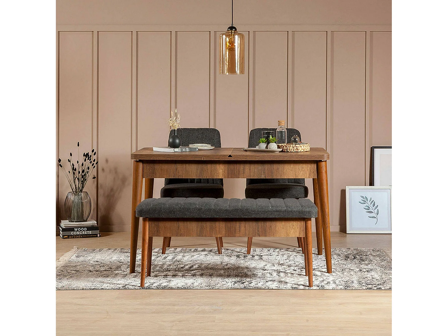 Dpalestr bank, Multifunctionele bank, Gastenzitplaats, Multifunctionele ladekast, 110x40h48 cm, Walnoot en Antraciet