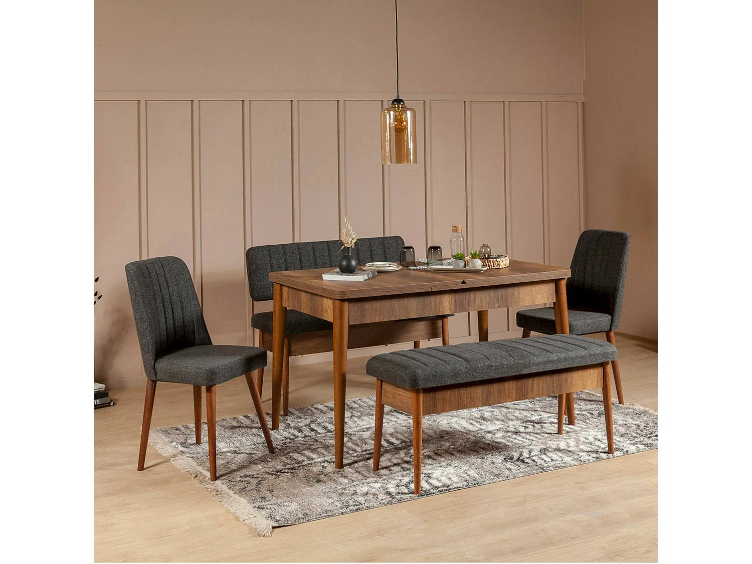 Dpalestr bank, Multifunctionele bank, Gastenzitplaats, Multifunctionele ladekast, 110x40h48 cm, Walnoot en Antraciet