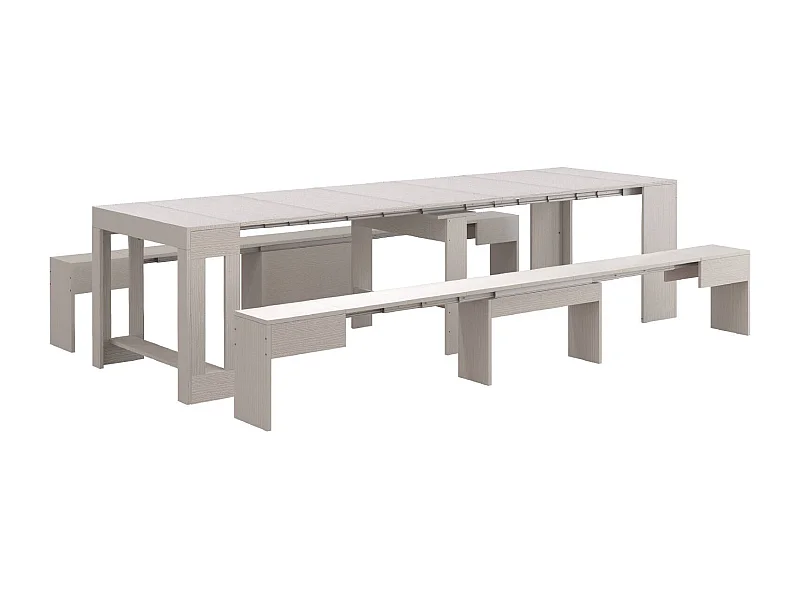 Banc Dcolasuon, Lot de 2 Sièges pour table à manger, Bancs extensibles, 290x25h45 cm, Blanc