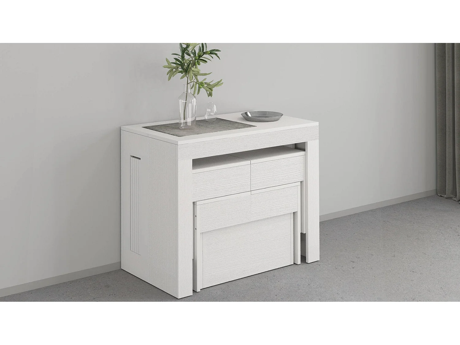 Dcolasuon bank, Set van 2 stoelen voor eettafel, Uitschuifbare banken, 290x25h45 cm, Wit