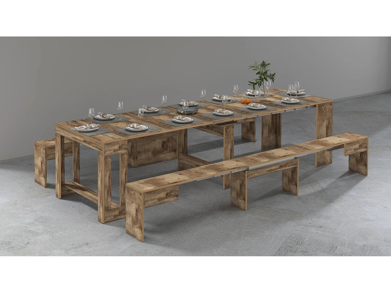 Banc Dcolasuon, Lot de 2 Sièges pour table à manger, Bancs extensibles, 290x25h45 cm, Érable