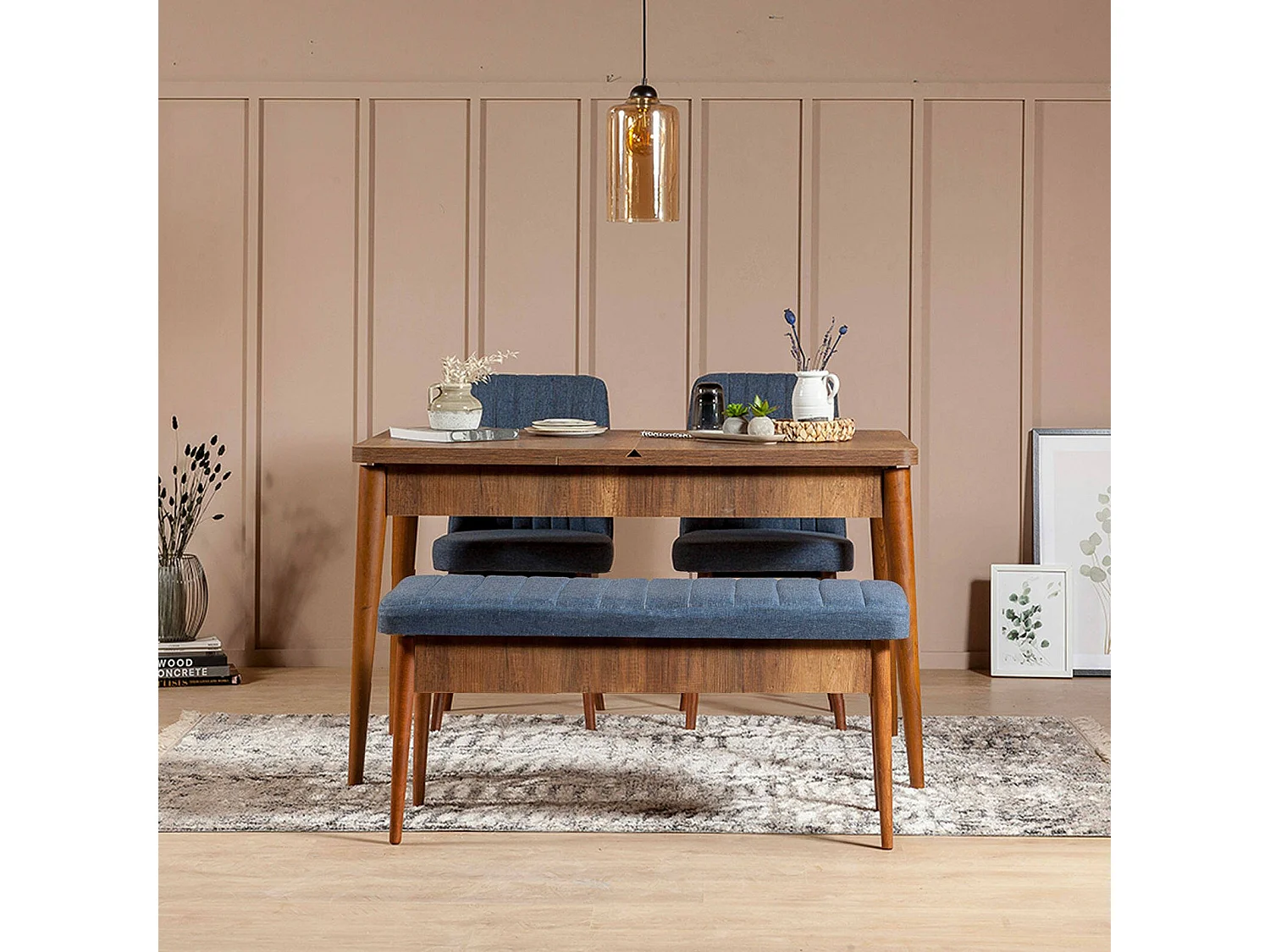 Dmora - Panca Barthelemy, 110x40 h48 cm, Noce e Blu