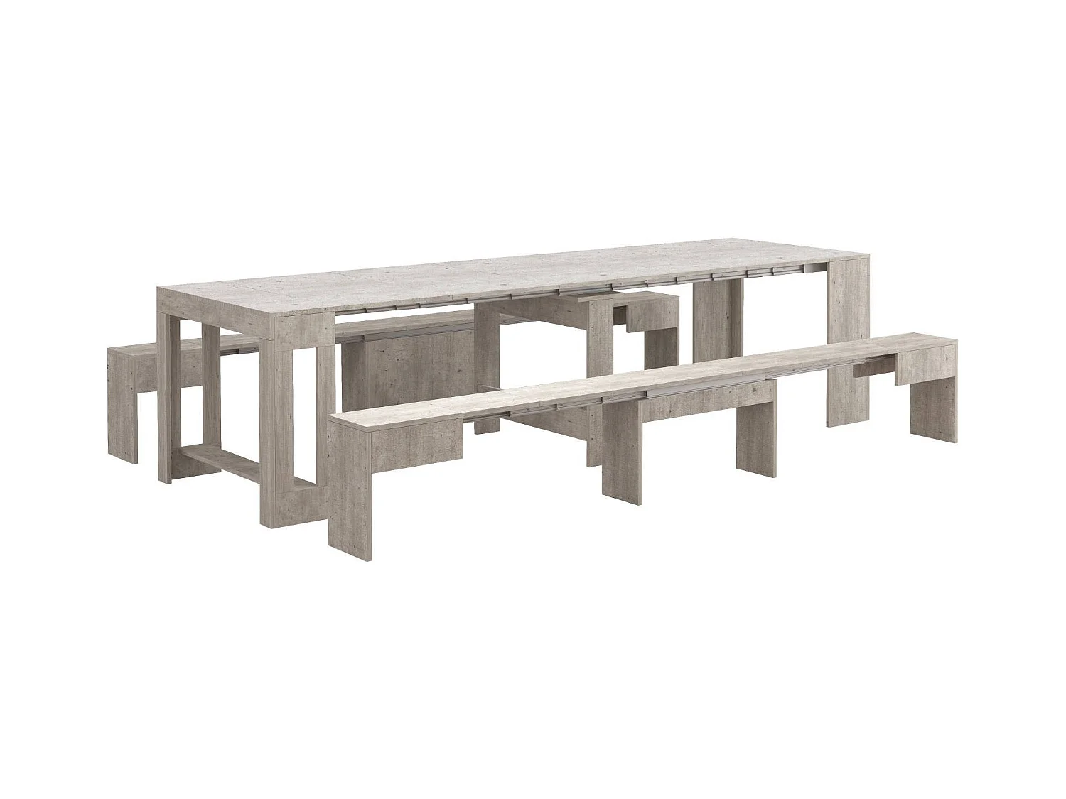 Banco Dcolasuon, Juego de 2 Asientos para mesa de comedor, Bancos extensibles, 290x25h45 cm, Cemento