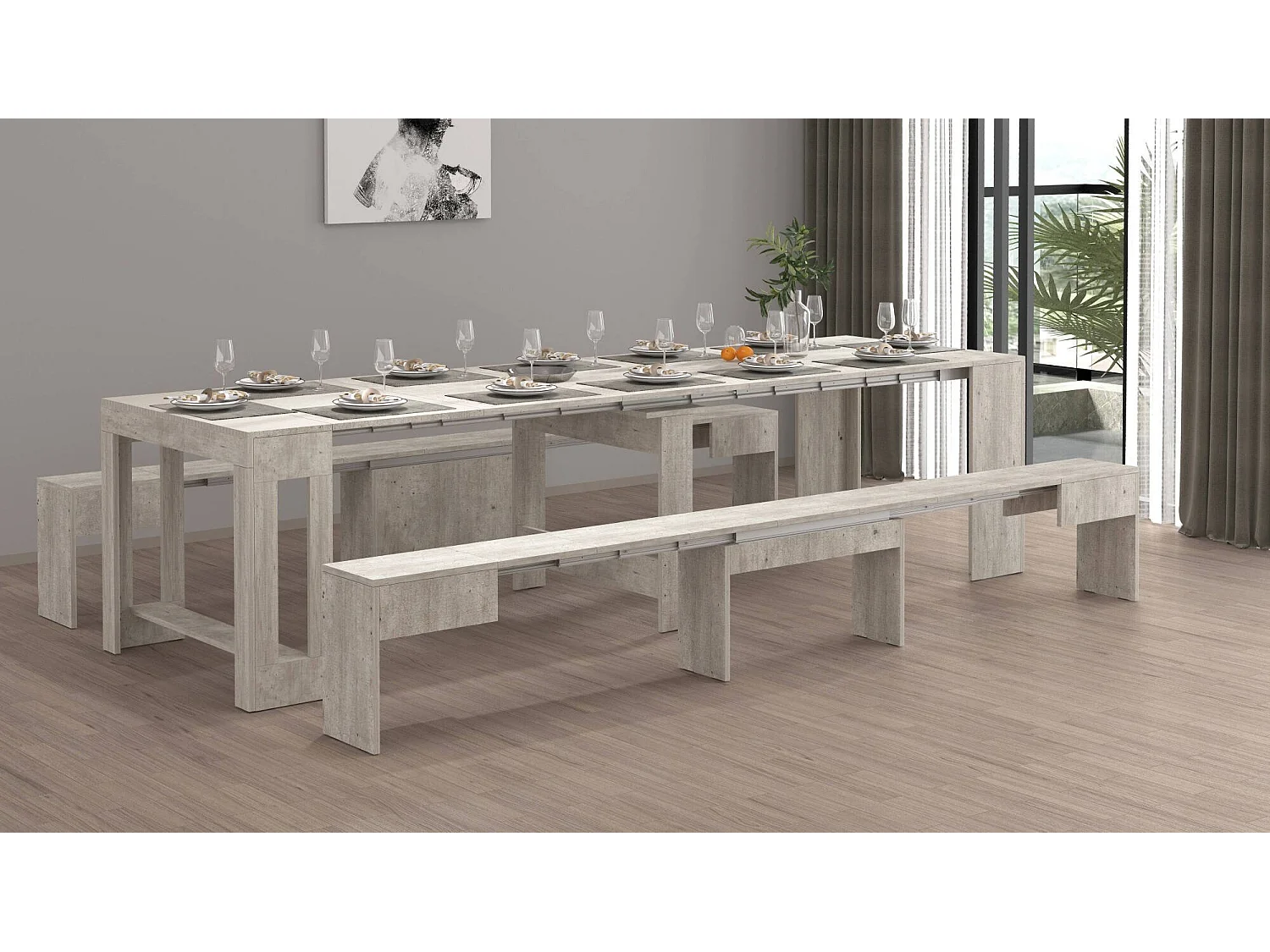 Panca Quedan, Peso Supportato 400 kg Made in Italy, 25x290x45h cm Grigio Cemento
