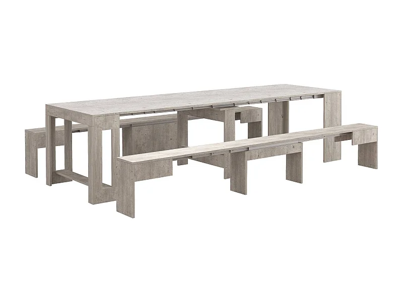 Dcolasuon bank, Set van 2 stoelen voor eettafel, Uitschuifbare banken, 290x25h45 cm, Cement