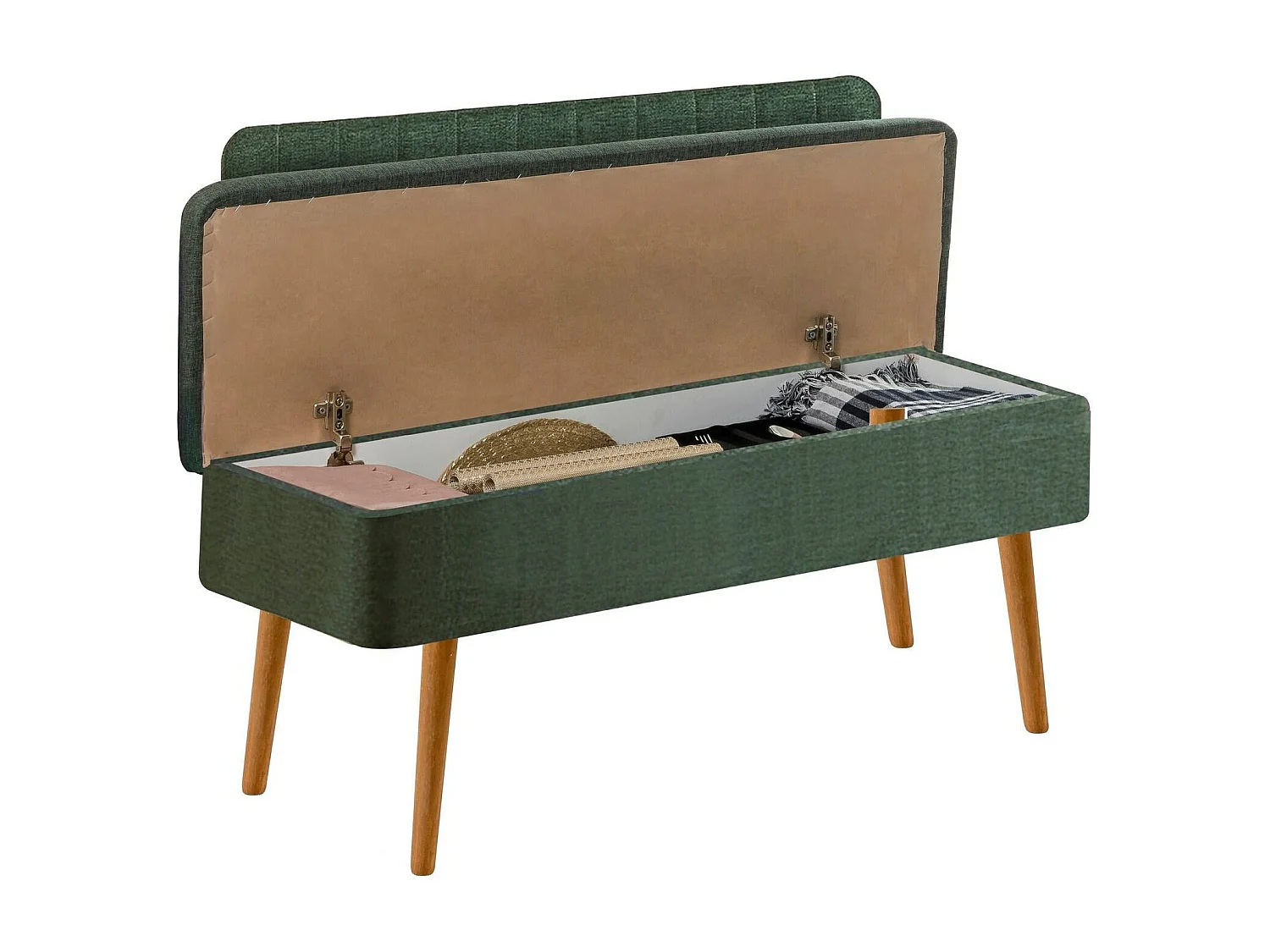 Banco Djansru, Banco multiusos, Assento de convidado, Arca multifunções, 90x39 h40 cm, Carvalho e Verde