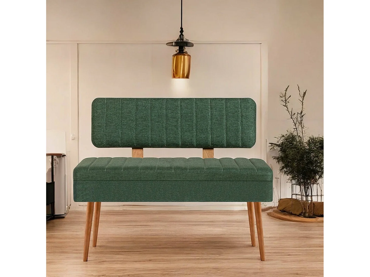 Banc Djansru, Banc polyvalent, Sièges pour les invités, Coffre multifonctionnel, 90x39 h40 cm, Chêne et Vert