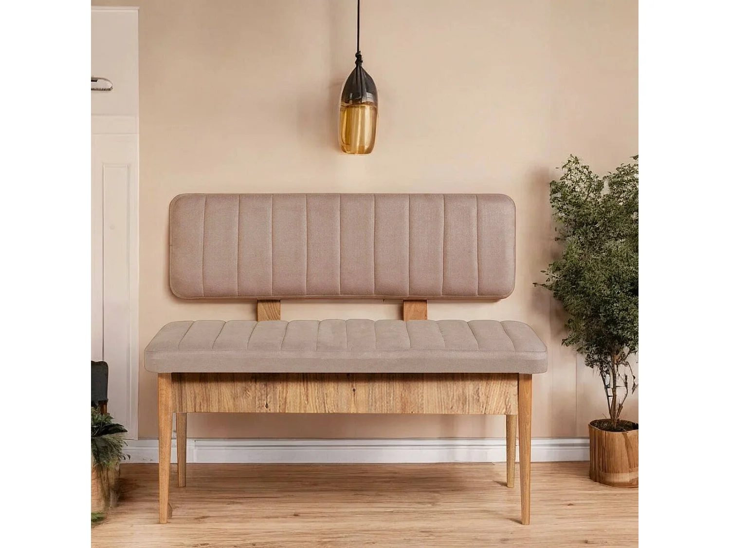 Djansru Bank, Multifunctionele bank, Gastenzitplaats, Multifunctionele ladekast, 110x46 h85 cm, Eiken en Cement