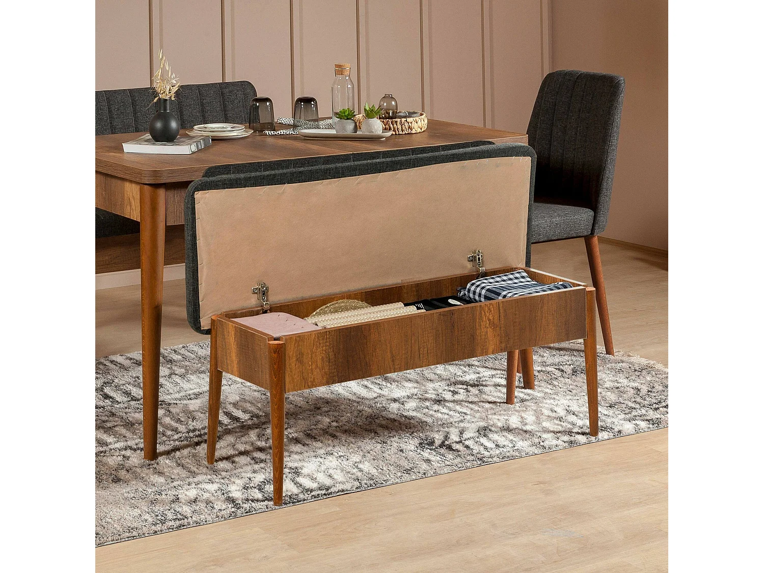 Banc Dpalestr, Banc polyvalent, Sièges pour les invités, Coffre multifonctionnel, 110x40h85 cm, Noyer et Anthracite