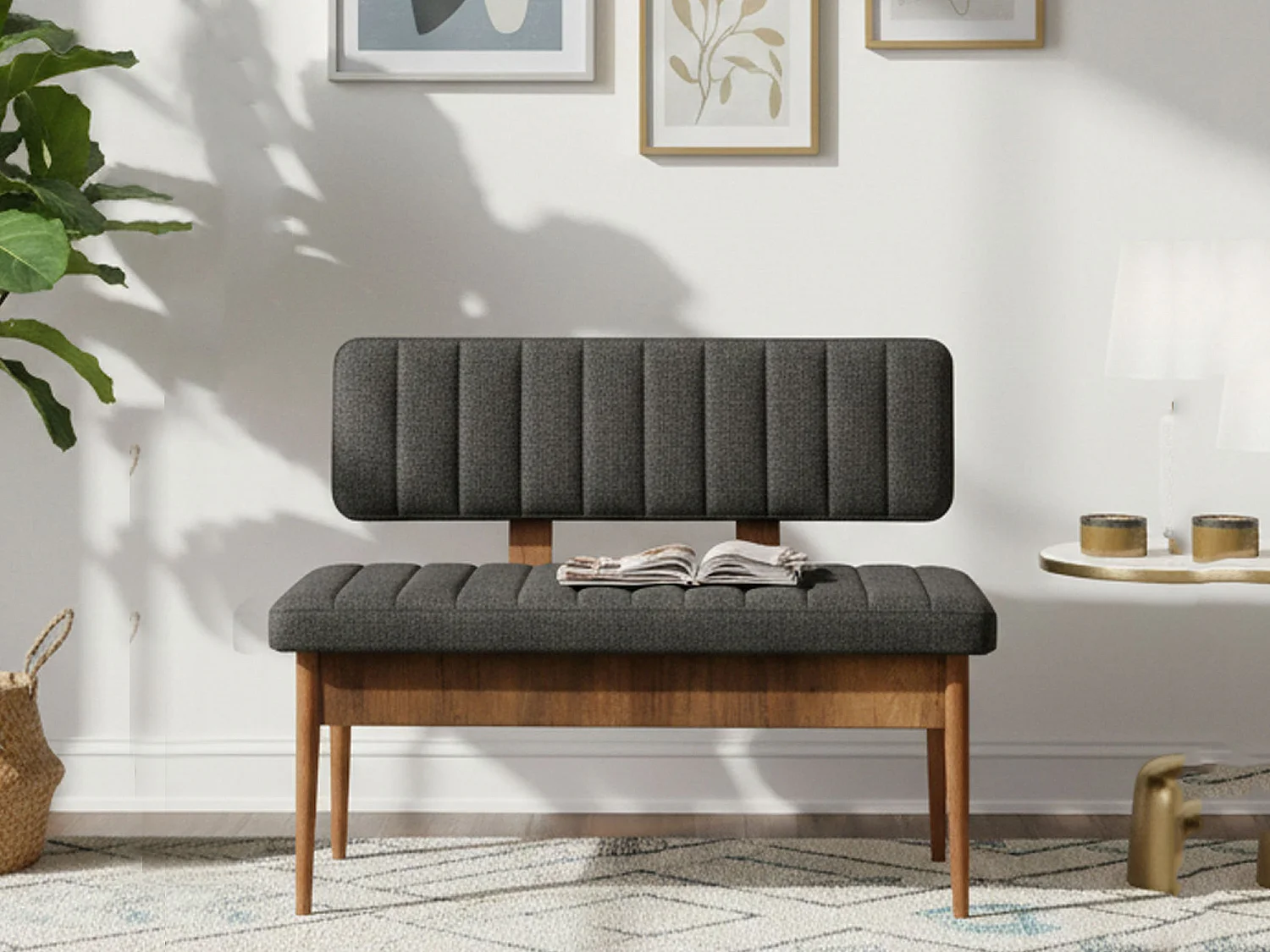 Bank Salento, draagvermogen 150 kg, 110x40x85h cm walnootbruin, framekleur zwart, zithoogte 48 cm