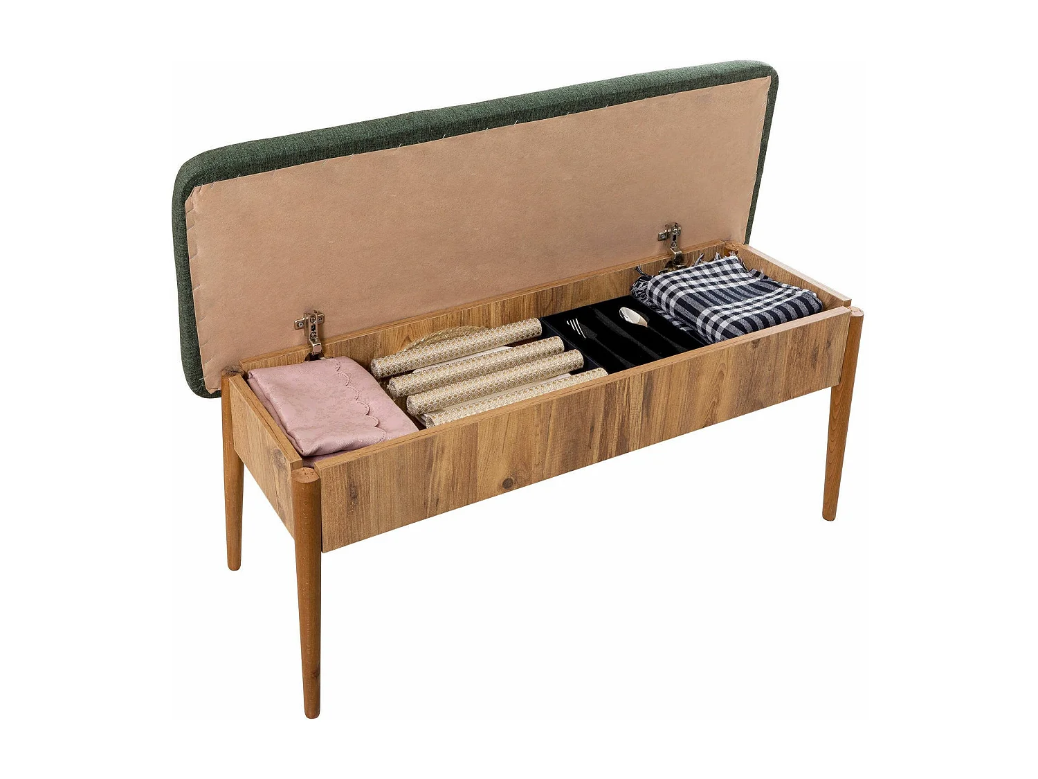 Djansru bank, Multifunctionele bank, Gastenzitplaats, Multifunctionele ladekast, 110x40 h85 cm, Eiken en Groen