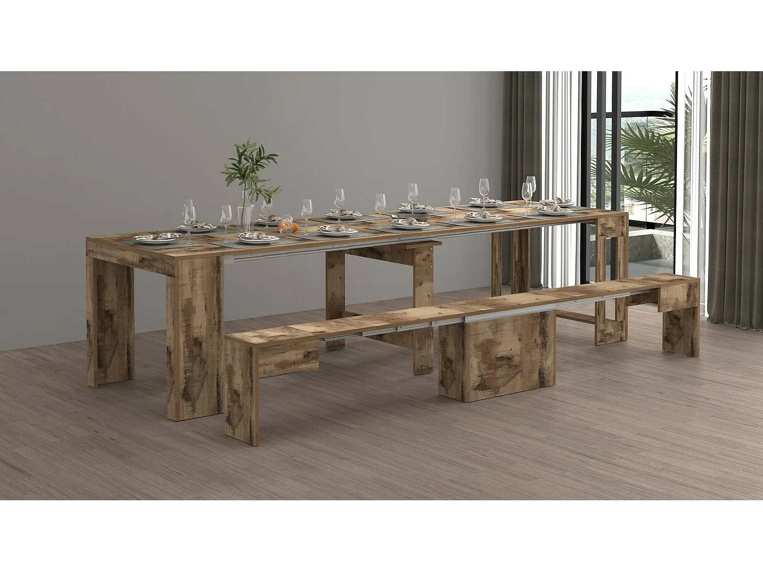 Banc Dollocol, Siège pour table à manger, Banc simple extensible, 290x25h45 cm, Érable