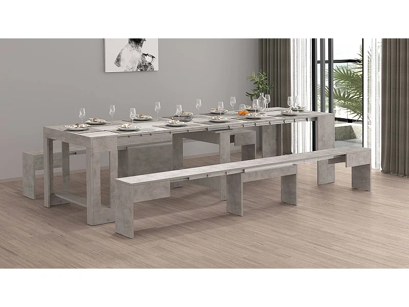 Banco Dcolasuon, Conjunto de 2 lugares para mesa de jantar, Bancos extensíveis, 290x25h45 cm, Cinza