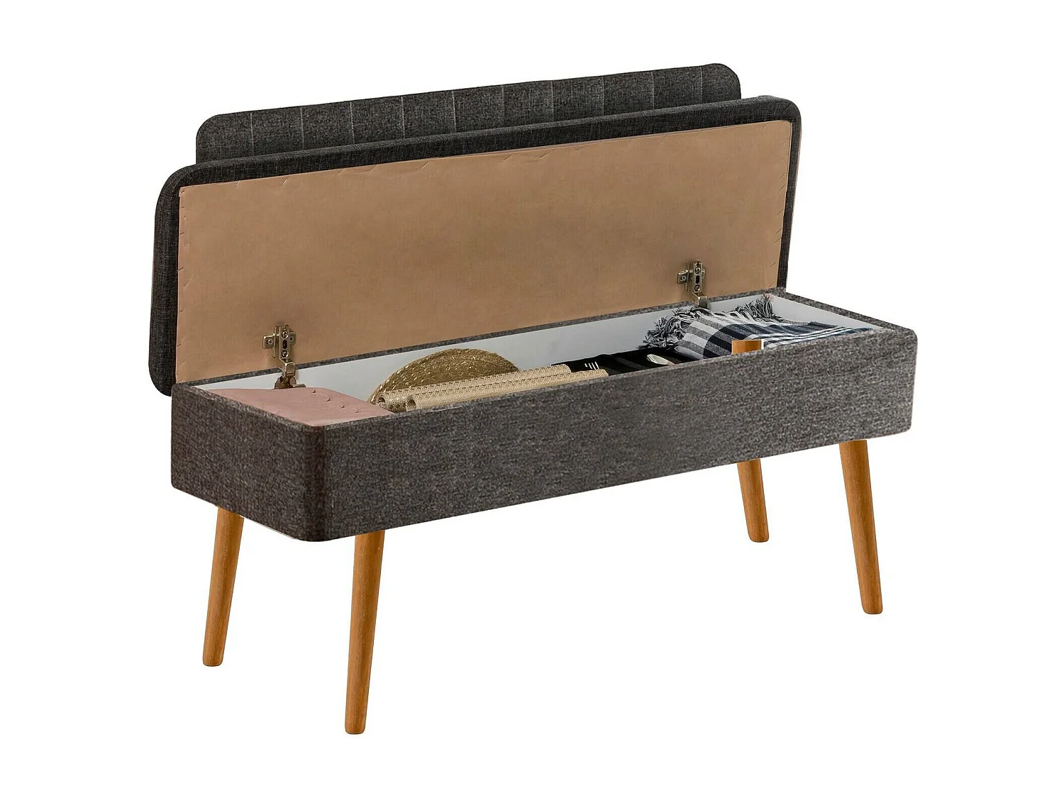 Banc Djansru, Banc polyvalent, Sièges pour les invités, Coffre multifonctionnel, 90x39 h40 cm, Chêne et Anthracite