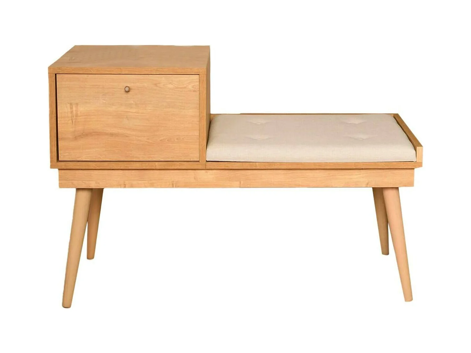 Banc Dabankwa, Banc polyvalent, Sièges pour les invités, Coffre multifonctionnel, 40x105h45 cm, Chêne et Crème