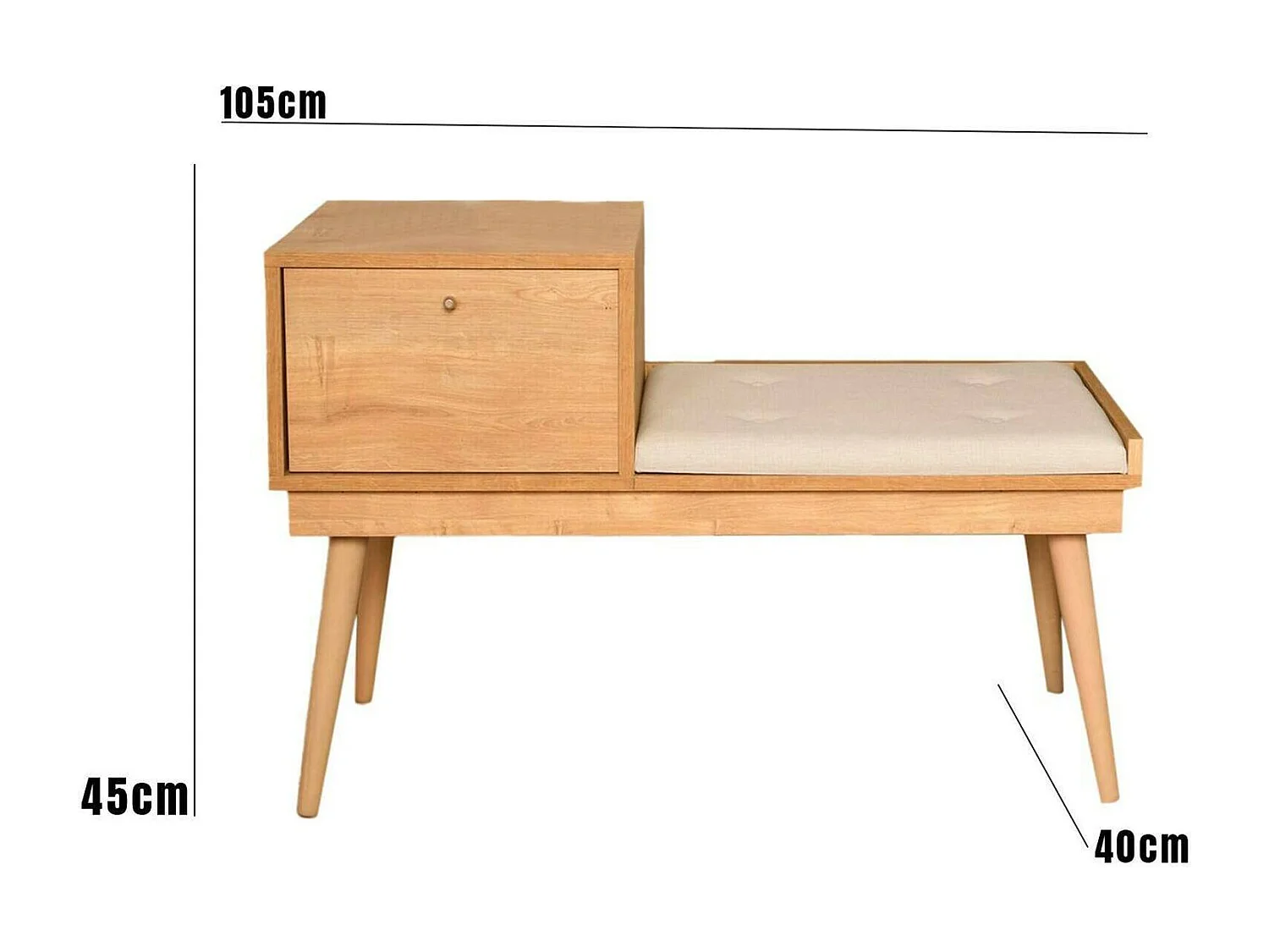 Banc Dabankwa, Banc polyvalent, Sièges pour les invités, Coffre multifonctionnel, 40x105h45 cm, Chêne et Crème