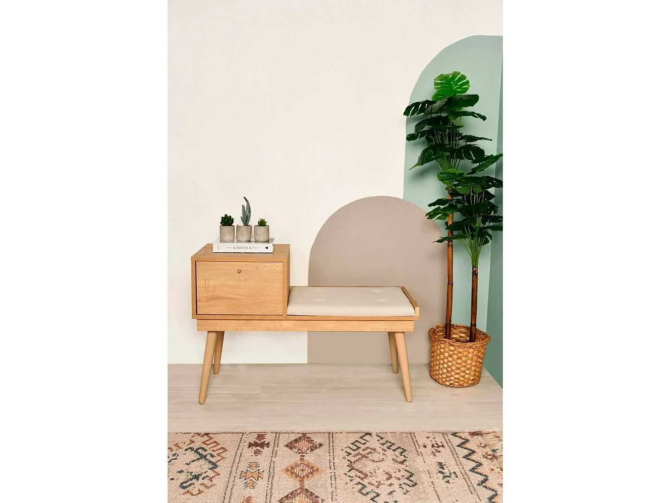 Dabankwa bank, Multifunctionele bank, Gastenzitplaats, Multifunctionele ladekast, 40x105h45 cm, Eiken en Crème