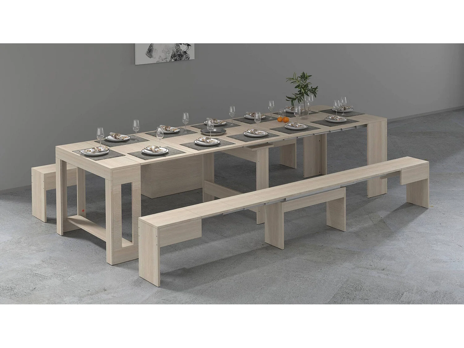 Banc Dcolasuon, Lot de 2 Sièges pour table à manger, Bancs extensibles, 290x25h45 cm, Olmo