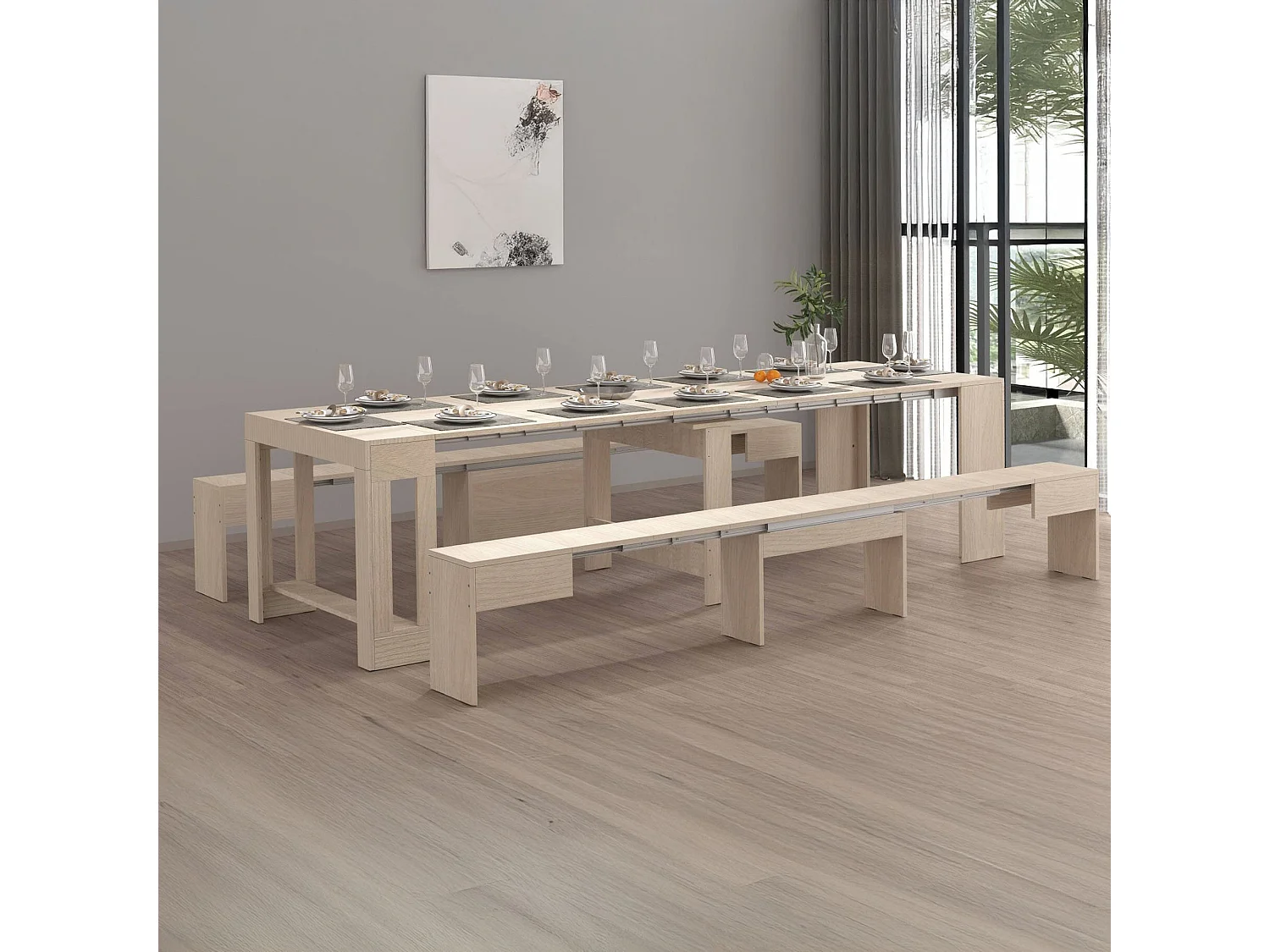 Banc Dcolasuon, Lot de 2 Sièges pour table à manger, Bancs extensibles, 290x25h45 cm, Olmo