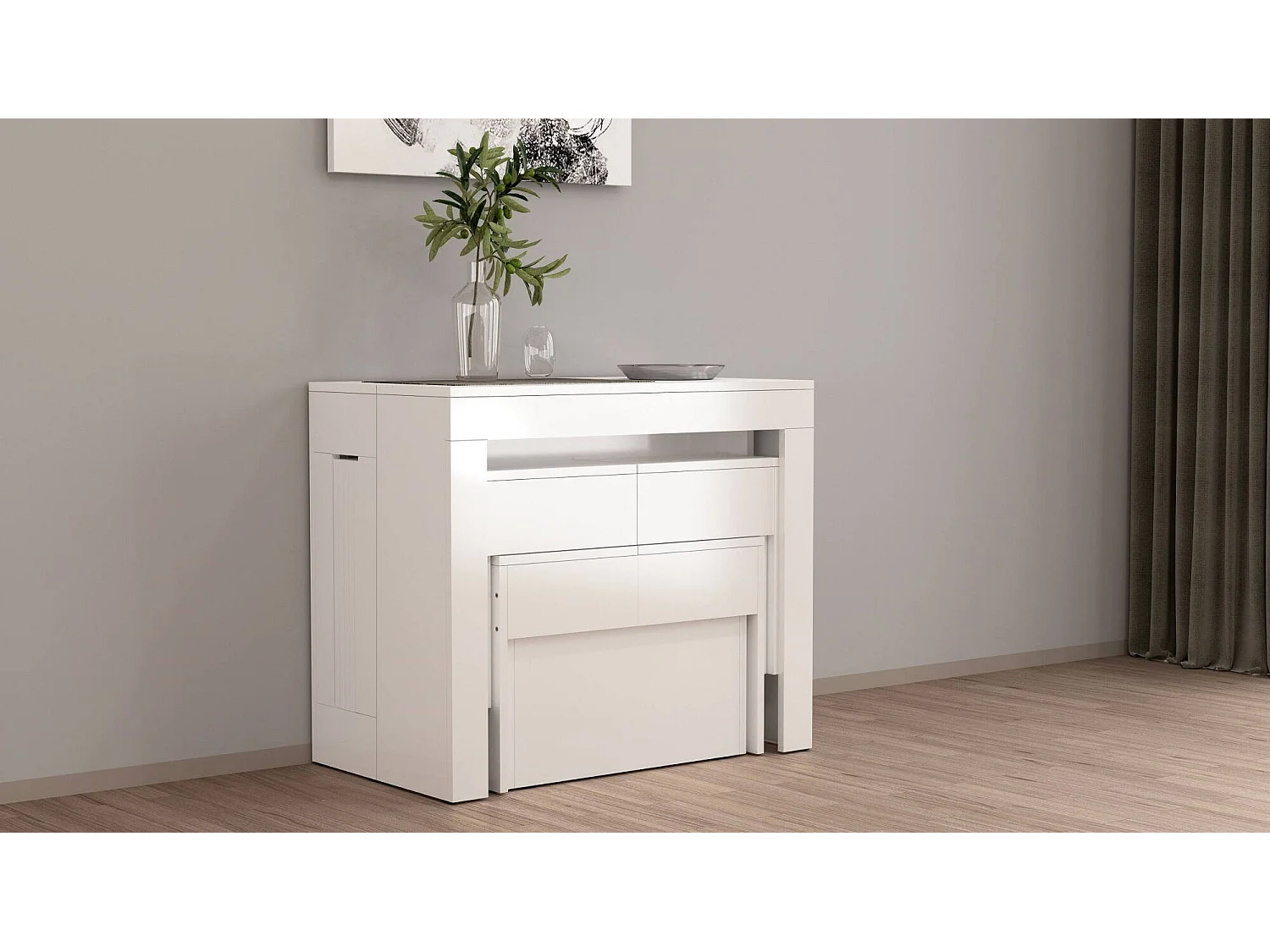 Dcolasuon bank, Set van 2 stoelen voor eettafel, Uitschuifbare banken, 290x25h45 cm, Glanzend wit