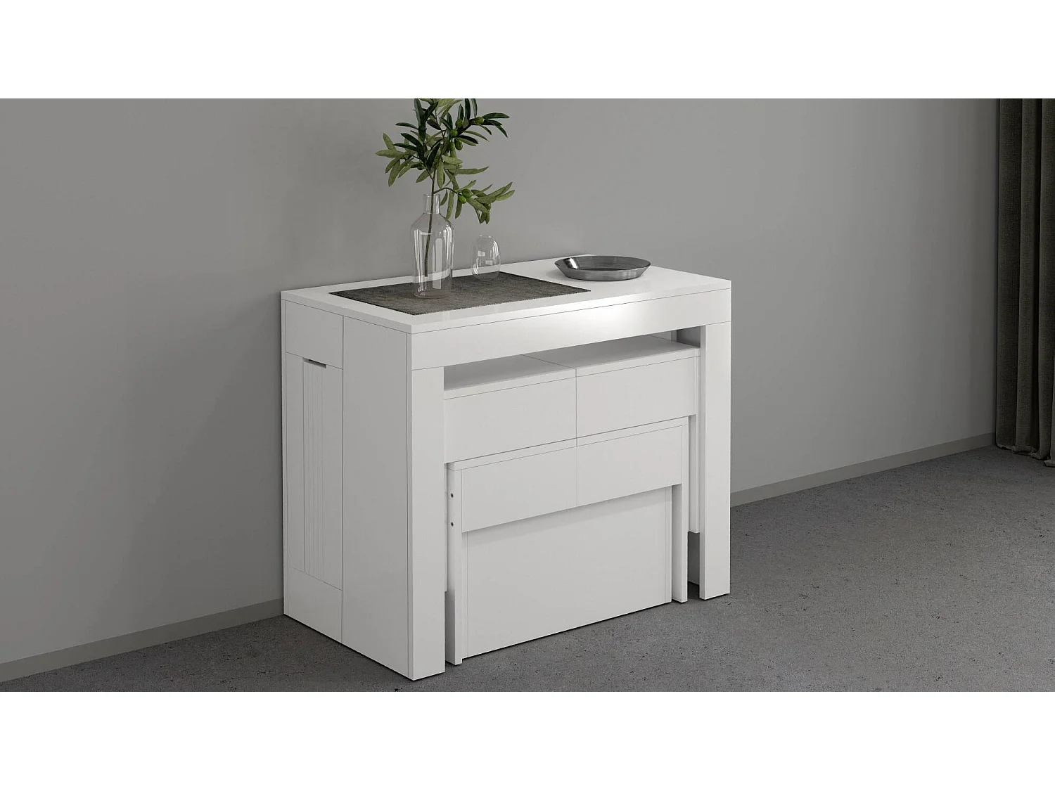 Bank Dcolasuon, Set mit 2 Sitzgelegenheiten für den Esstisch, ausziehbare Bänke, 290x25x45 cm, glänzend weiÃŸ