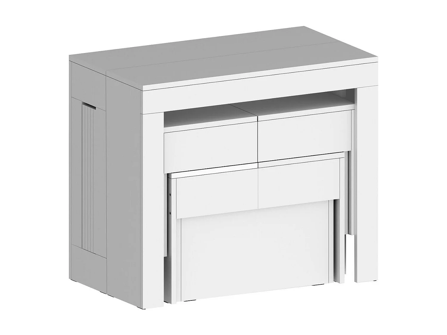 Dcolasuon bank, Set van 2 stoelen voor eettafel, Uitschuifbare banken, 290x25h45 cm, Glanzend wit