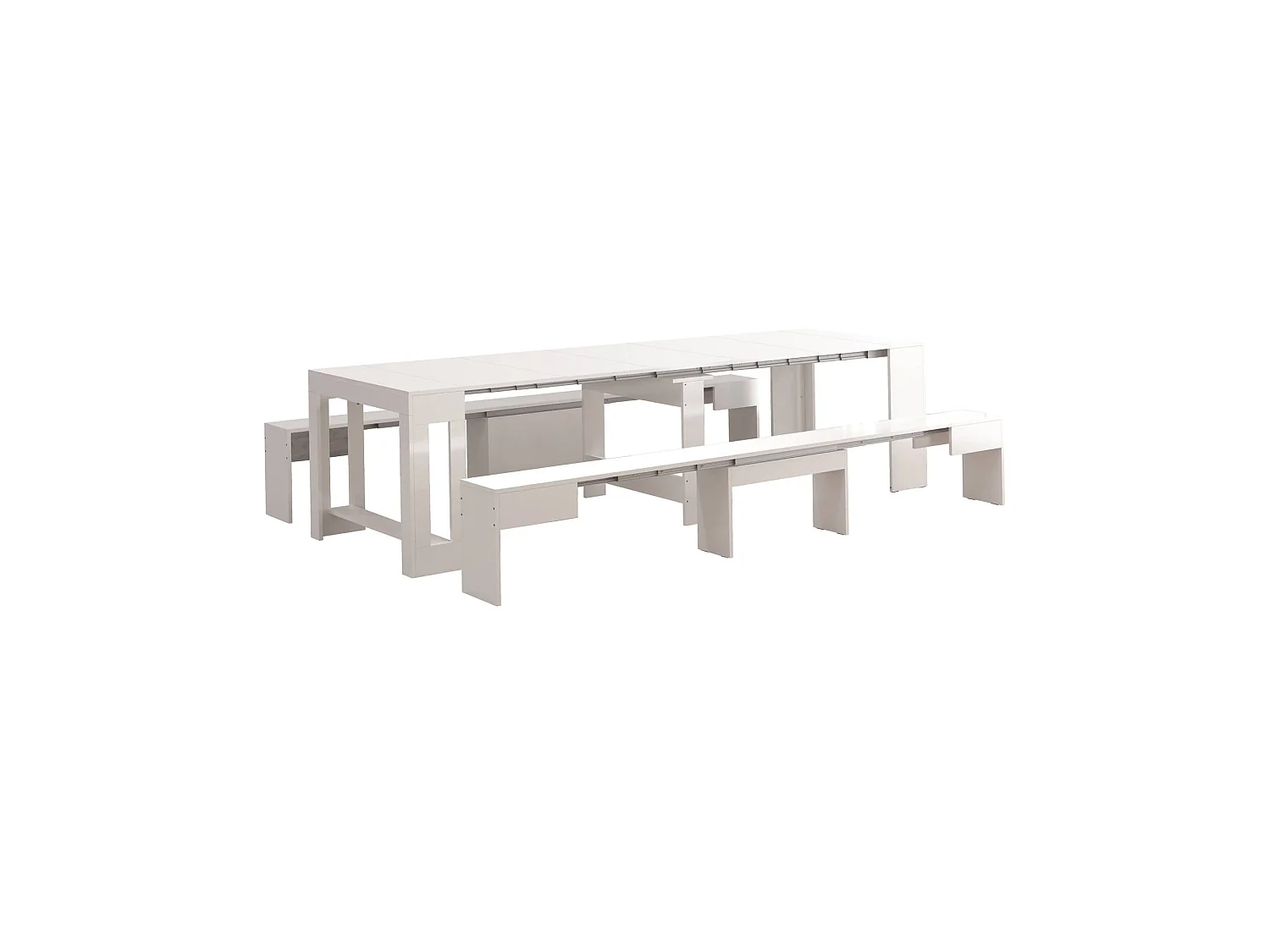 Banc Dcolasuon, Lot de 2 Sièges pour table à manger, Bancs extensibles, 290x25h45 cm, Blanc brillant