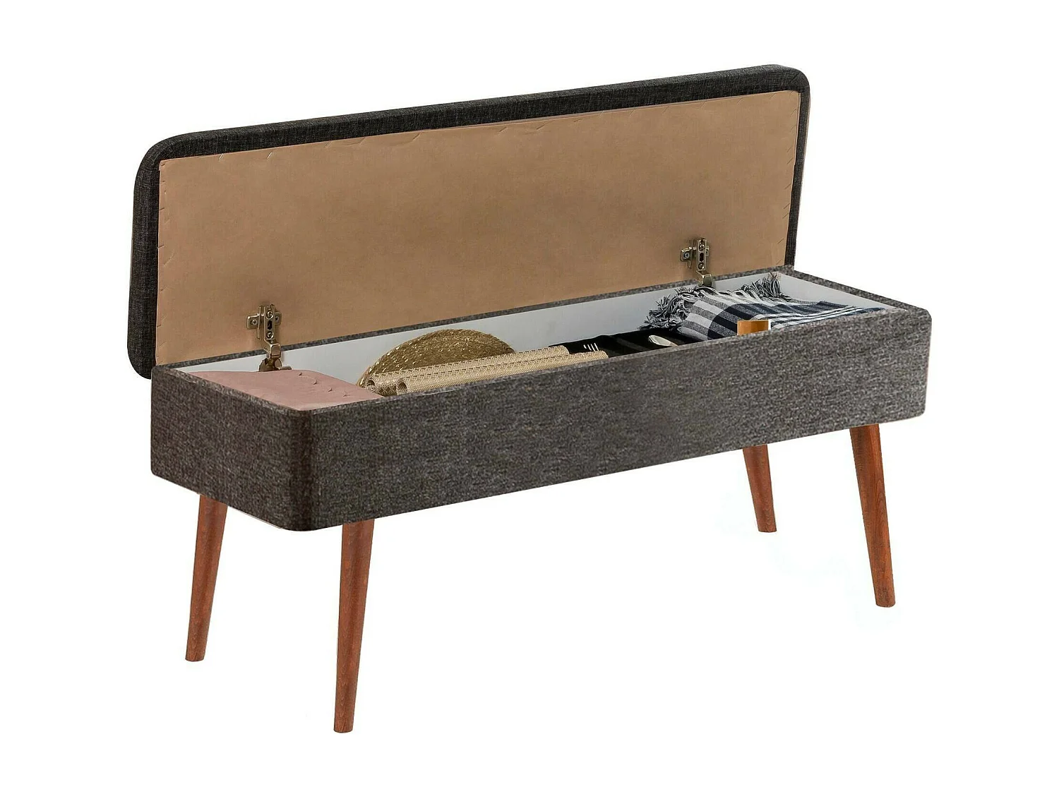 Banc Dcart, Banc polyvalent, Sièges pour les invités, Coffre multifonctionnel, 90x39h40 cm, Noyer et Anthracite