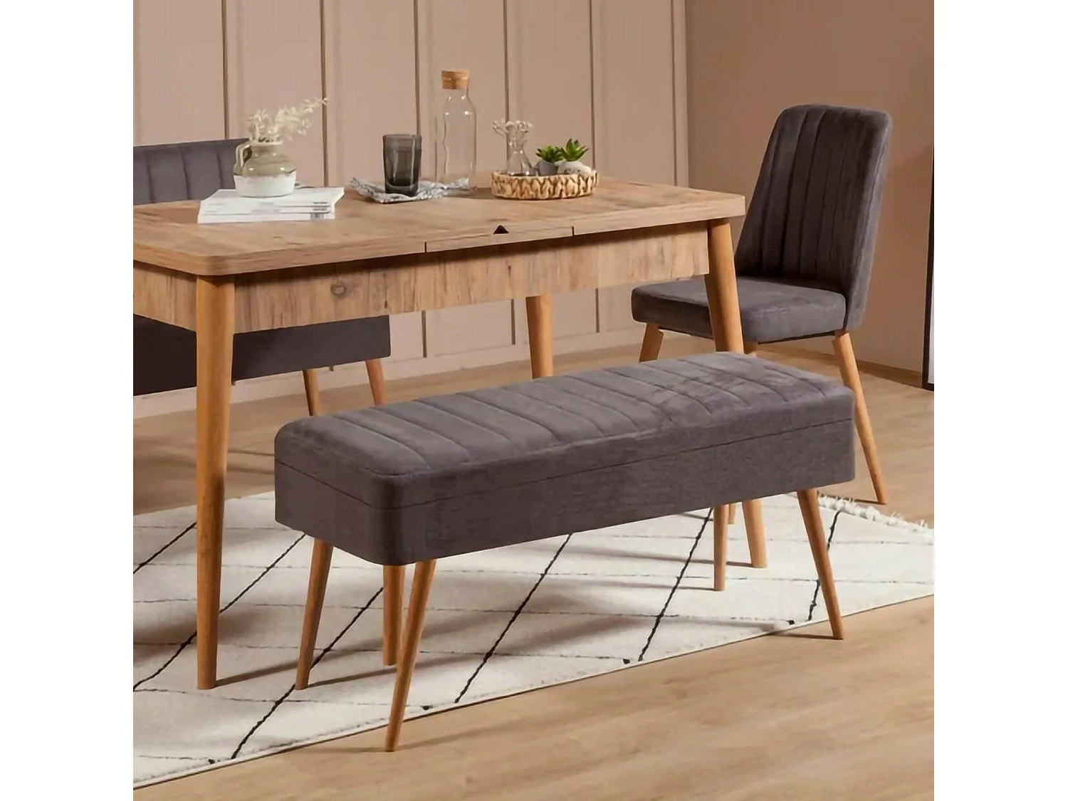 Dcart Bank, Multifunctionele bank, Gastenstoel, Multifunctionele ladekast, 90x39h40 cm, Walnoot en Antraciet