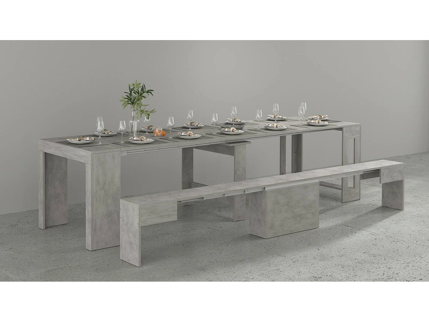 Banc Dollocol, Siège pour table à manger, Banc simple extensible, 290x25h45 cm, Gris