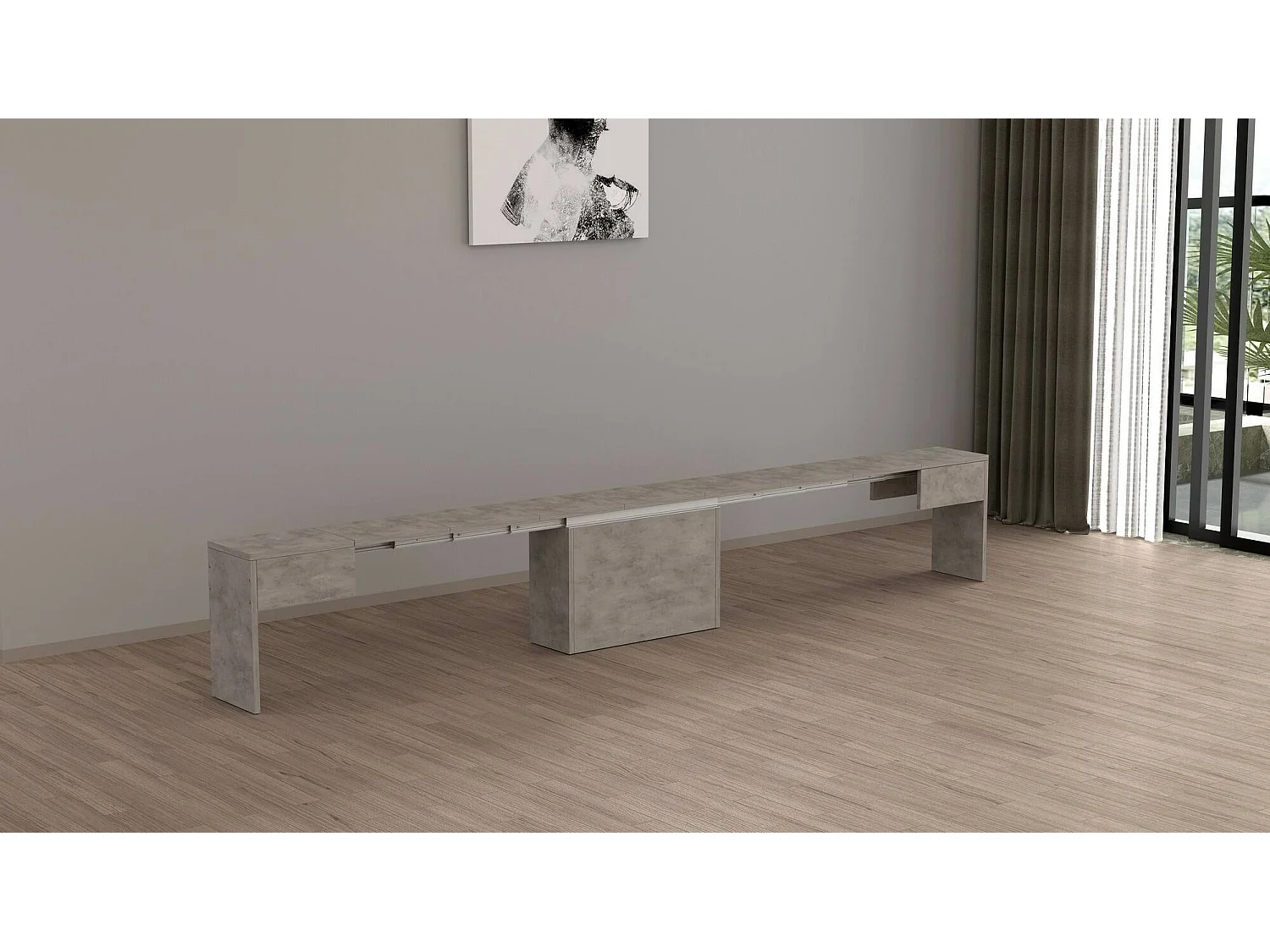 Banco Dollocol, Assento para mesa de jantar, Banco único extensível, 290x25h45 cm, Cinza